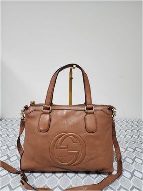 Authentic GUCCI Cellarius Calfskin Small Soho Top Handle Satchel Bag Peach